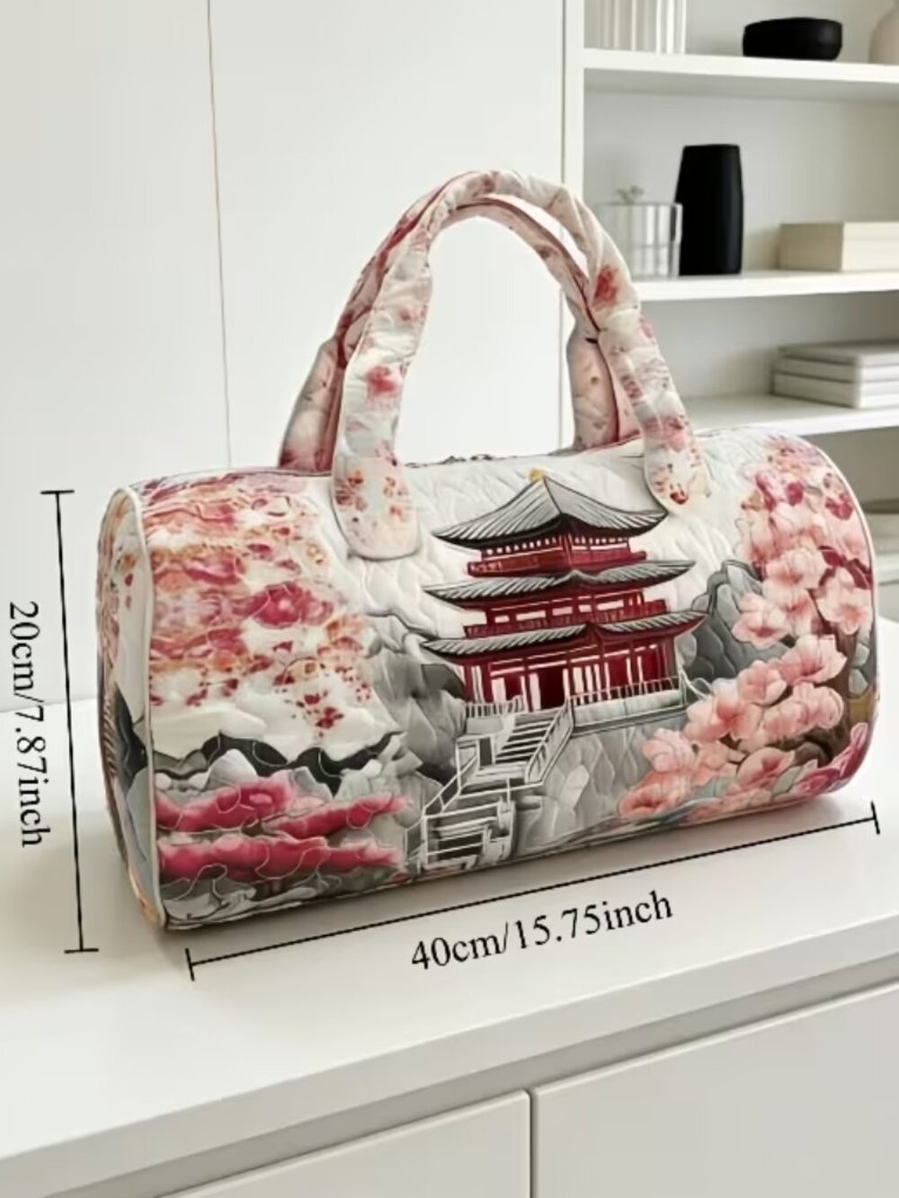 Cherry Blossom Pagoda Duffel Bag Soft Weekender Travel Gym Carryall Bag 16x8" - Picture 6 of 6